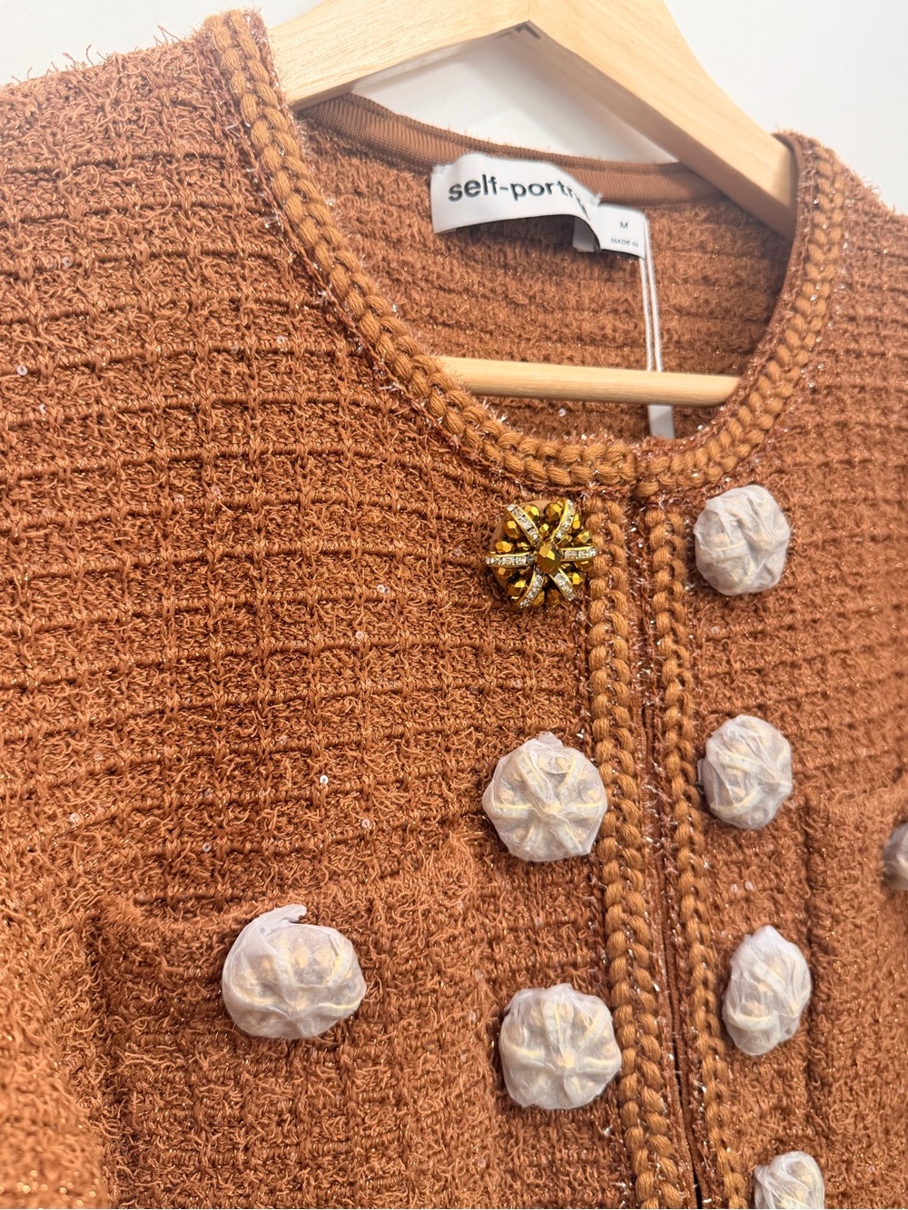 Self-Portrait Copper/Brown Long-Sleeve Button Knit Dress - Picture 6 of 7